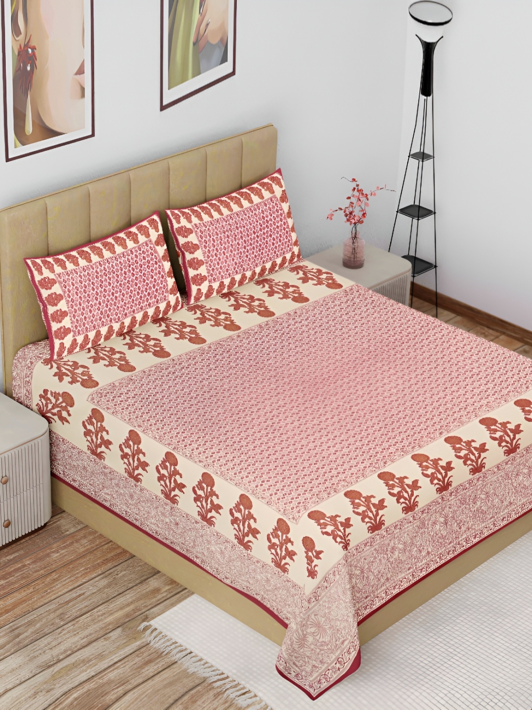

The Craft Monk White & Blue Cotton 180 TC King Bedsheet with 2 Pillow Covers