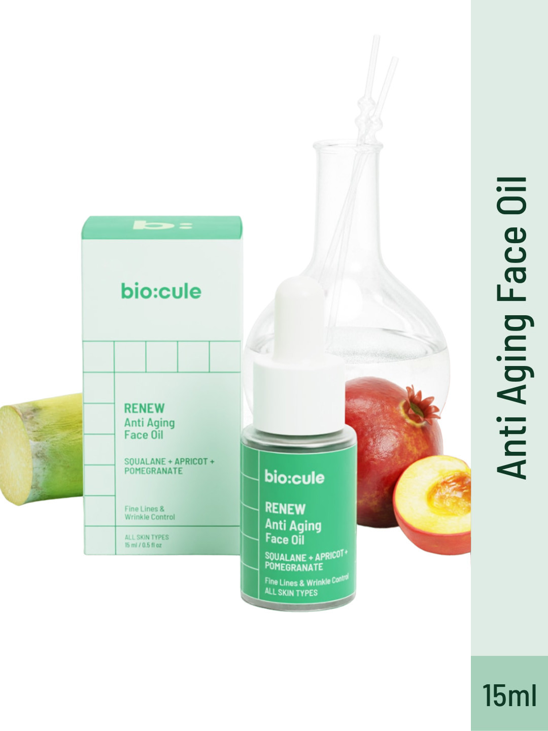 

biocule Renew Anti Aging Face Oil with Squalane & Apricot - 15 ml, Green