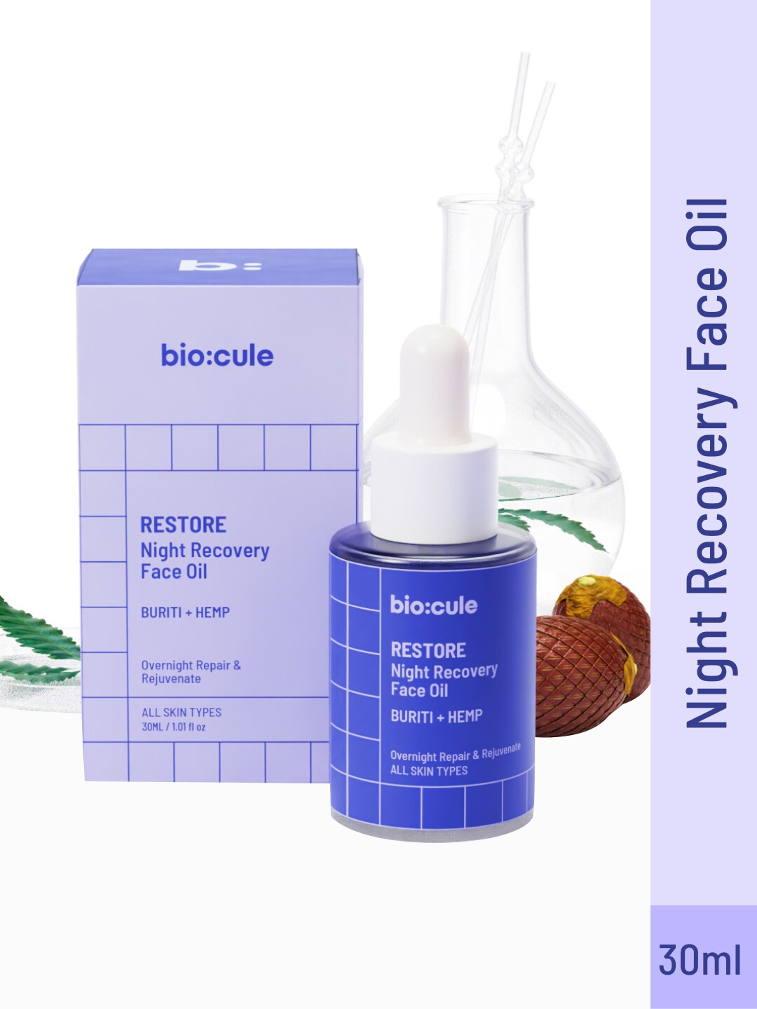 

biocule Restore Night Recovery Face Oil with Buriti & Hemp - 30 ml, Blue