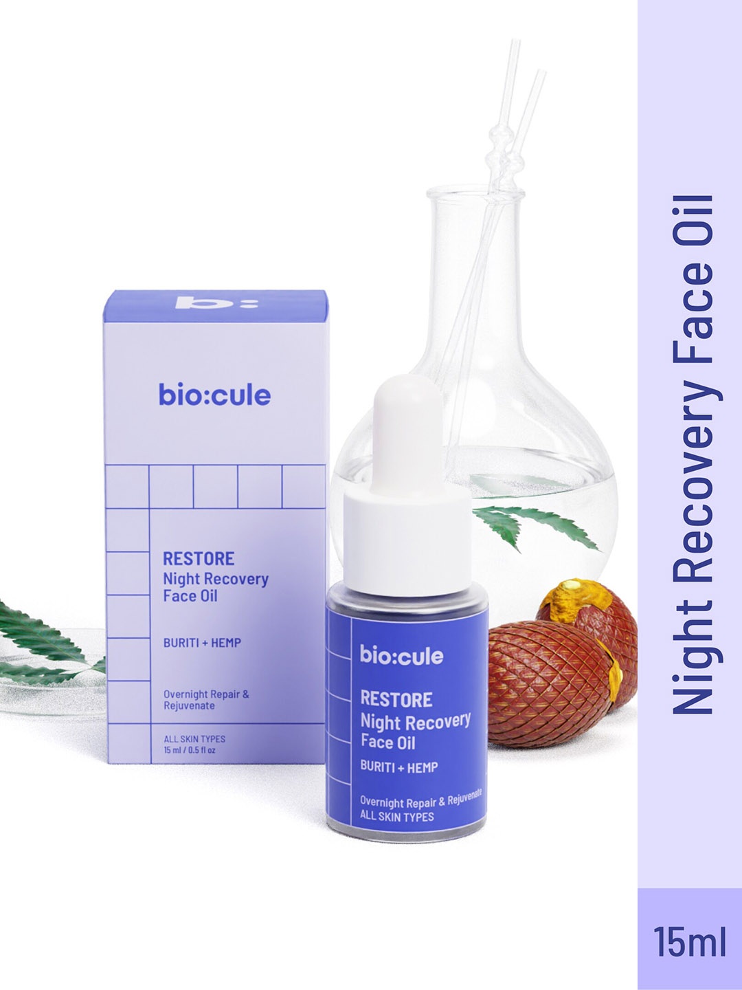 

biocule Restore Night Recovery Face Oil with Buriti & Hemp - 15 ml, Blue