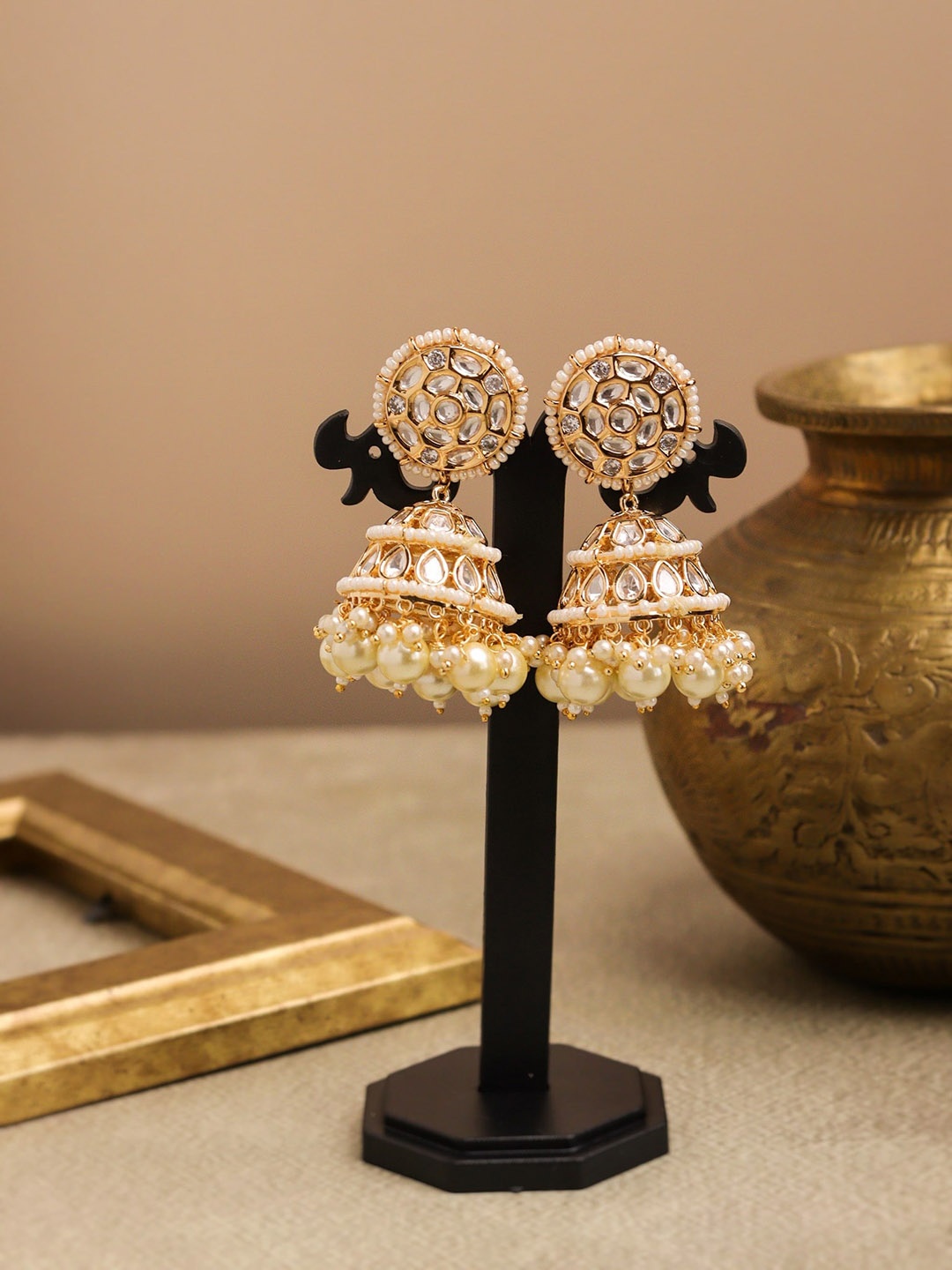 

CURIO COTTAGE Gold Plated Kundan Classic Jhumkas