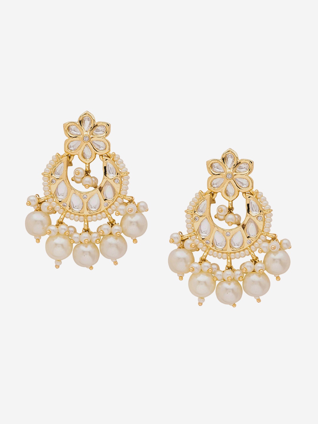 

CURIO COTTAGE Gold-Plated Kundan Classic Drop Earrings