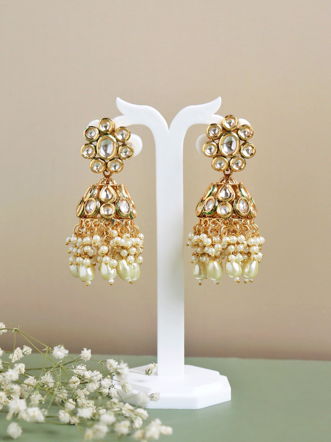 

CURIO COTTAGE Gold Plated Dome Shaped Kundan Jhumkas