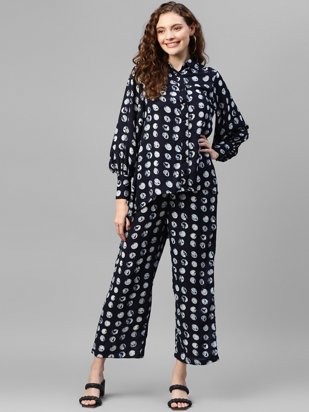 

DEEBACO Polka Dots Printed Summer Cool Co-Ord Set, Blue
