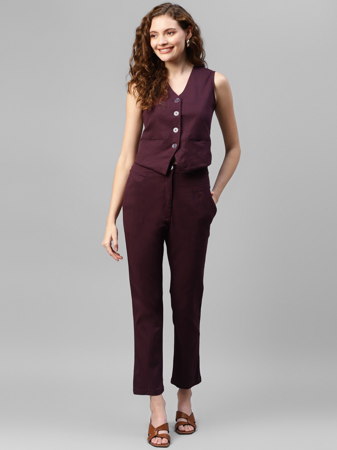 

DEEBACO V-Neck Co-Ord Set, Maroon
