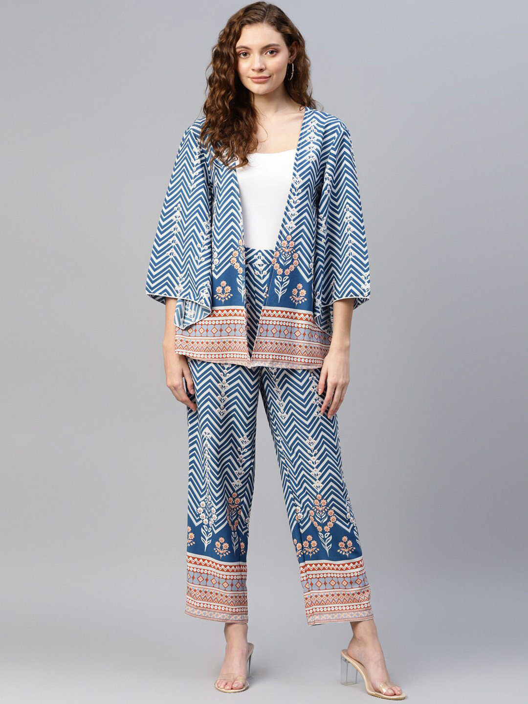 

DEEBACO Multicolor Zig-Zag Summer Cool Co-Ords, Blue