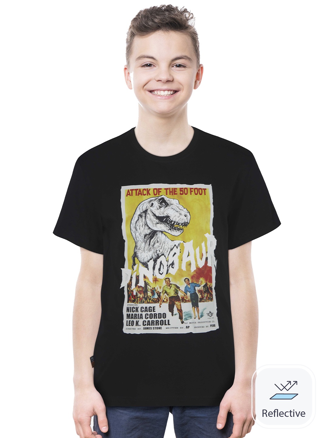 

Gini and Jony Boys Dinosaur Printed Cotton T-shirt, Black