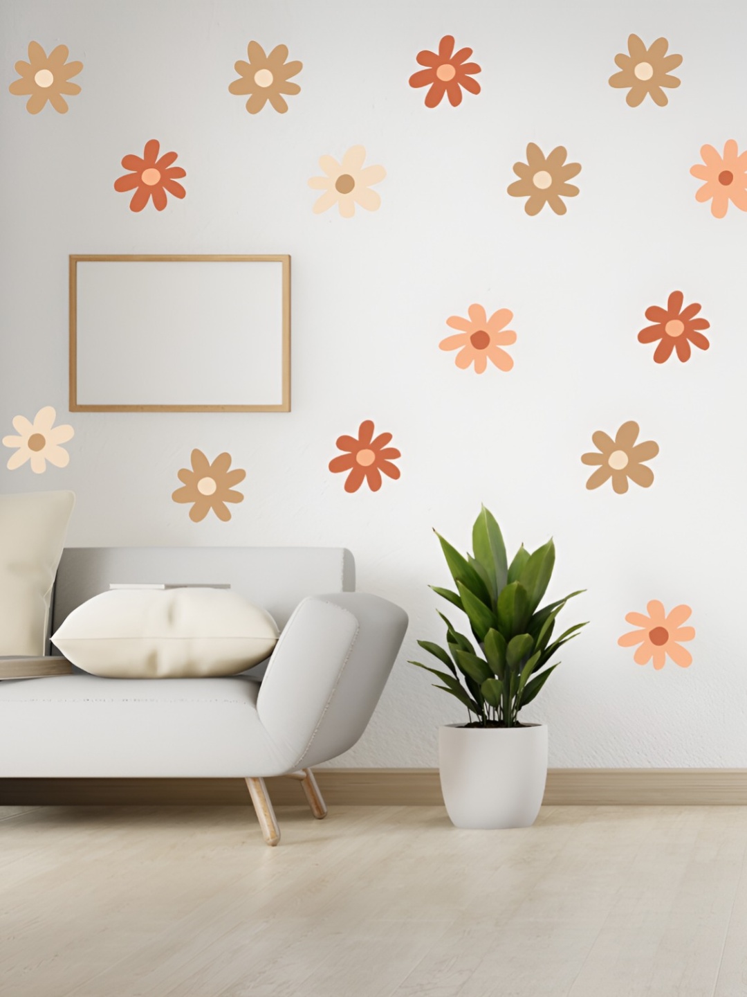 

CVANU Off White & Brown 6 Pieces Beautiful Flowers Wall Stickers