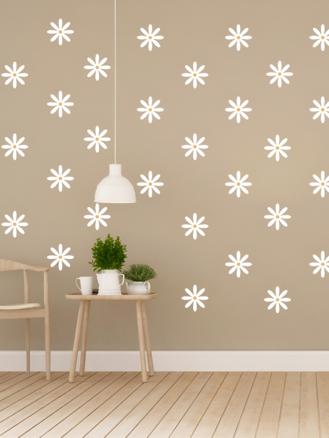 

CVANU Brown & White Floral Printed Adhesive Wall Sticker