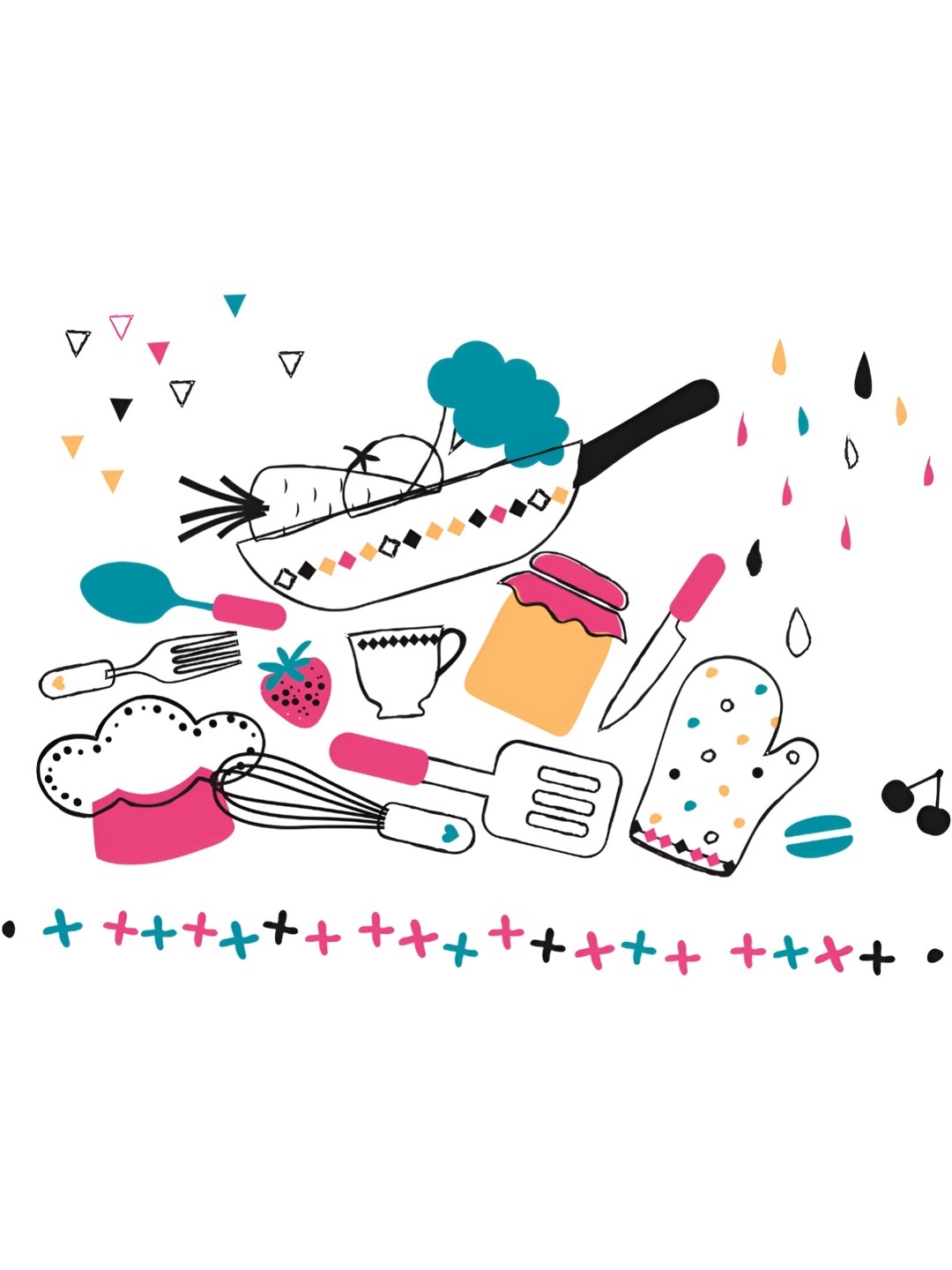 

CVANU Black & Pink Vegetable & Utensils Printed Kitchen Wall Sticker