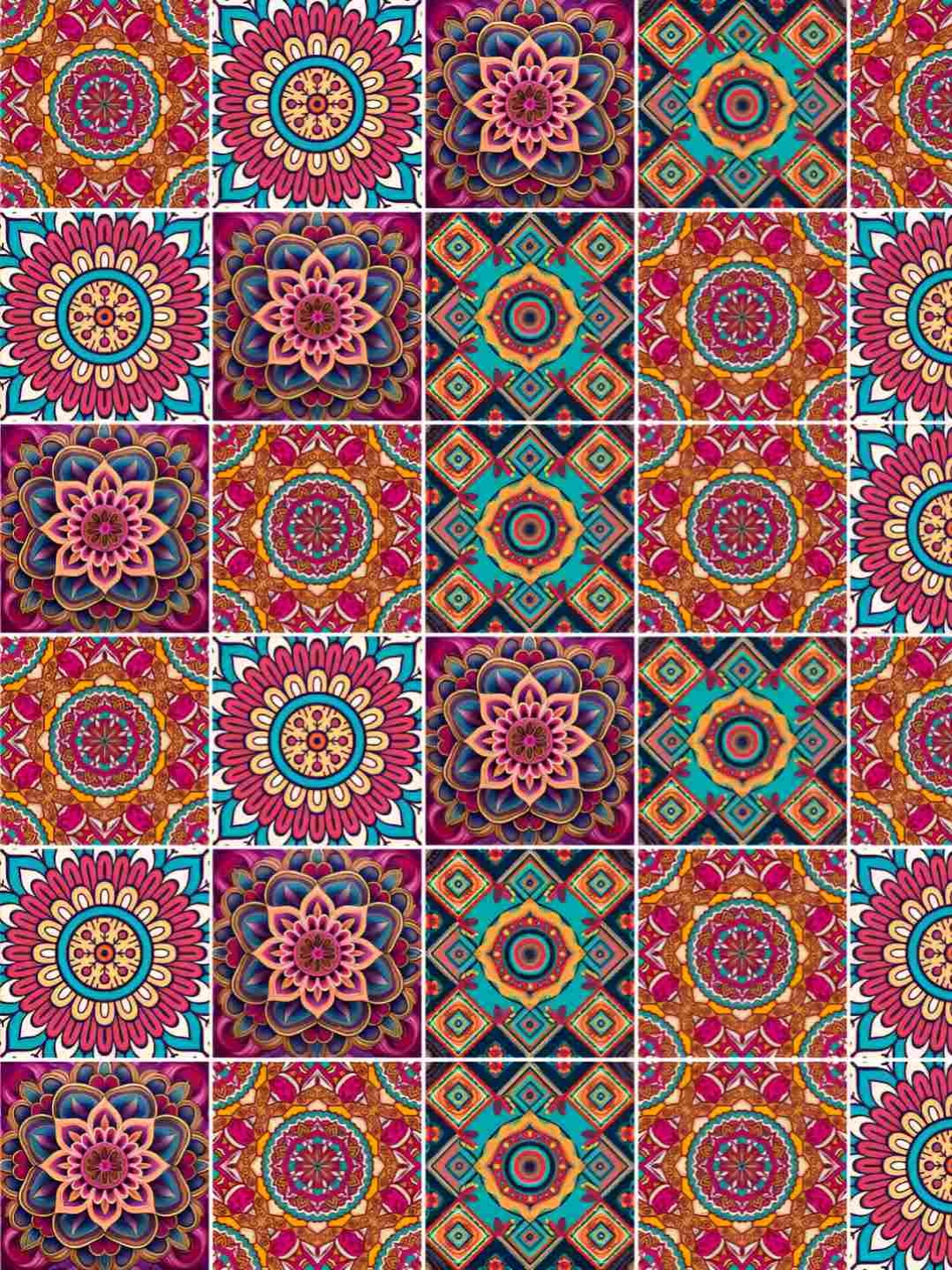 

CVANU Red & Purple 36 Pieces Beautiful Mandala Pattern Tiles Wall Stickers