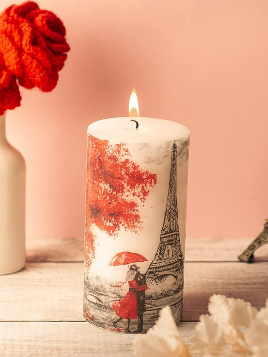 

AuraDecor Red Eiffel Tower Printed Pillar Candle
