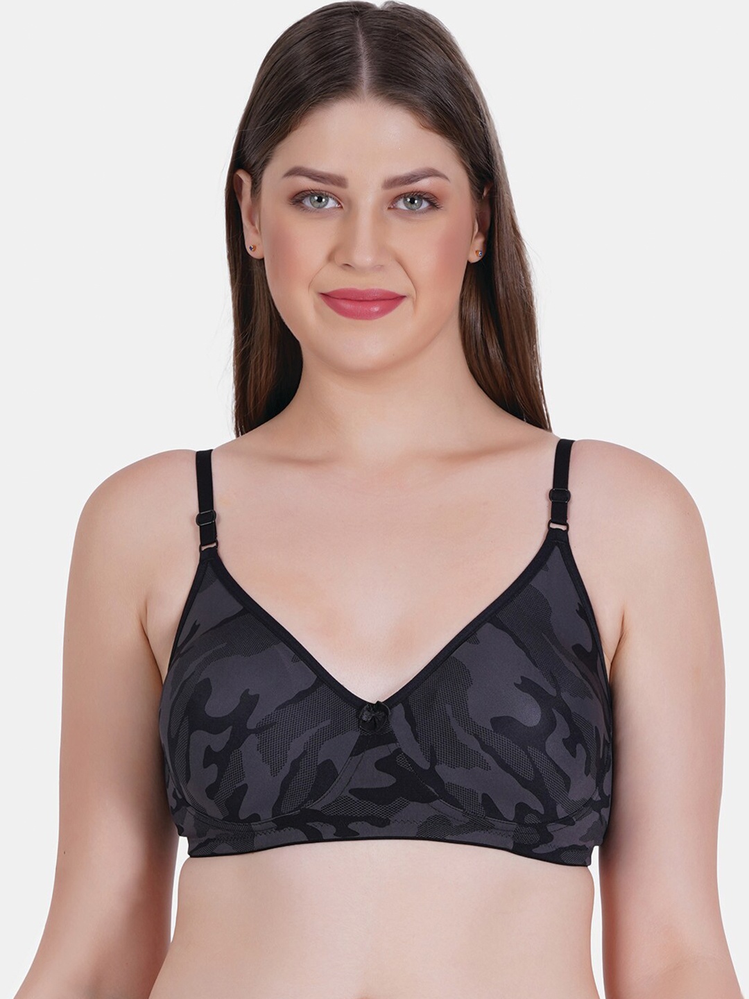 

Reveira Camouflage Printed Everyday Bra With Dry Fit Full Coverage All Day Comfort, Black