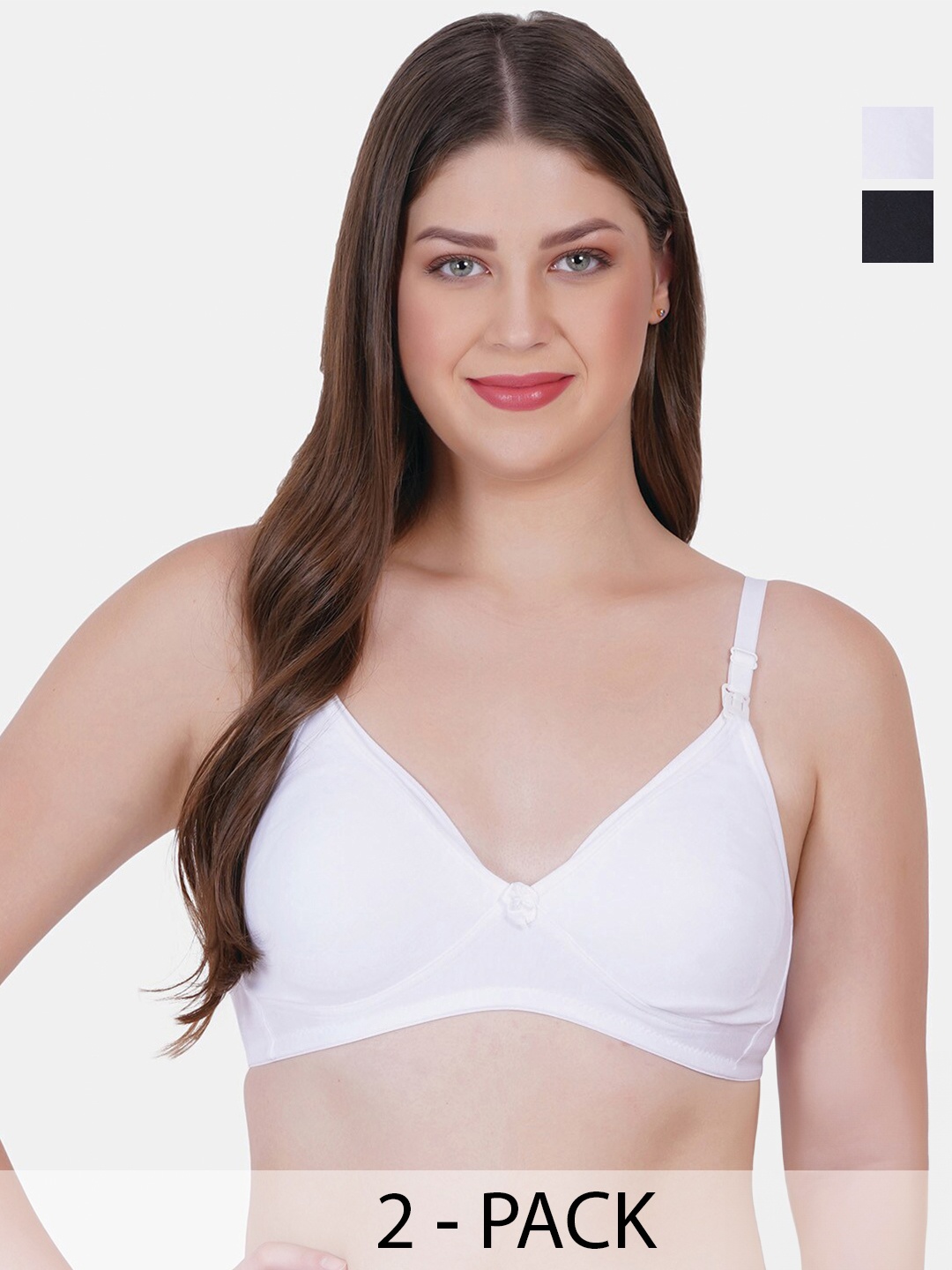 

Reveira Pack Of 2 Non-Wired Maternity Bra With Dry Fit Medium Coverage All Day Comfort, Black