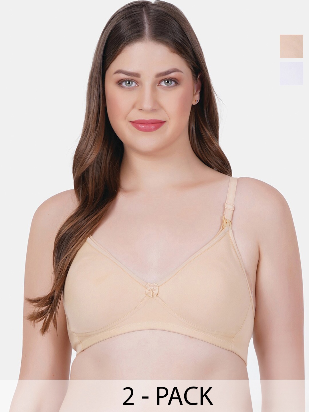 

Reveira Pack Of 2 Non-Wired Maternity Bra With Dry Fit Medium Coverage All Day Comfort, White