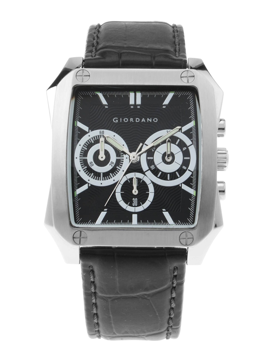 

GIORDANO Men Rectangular Textured Leather Straps Analogue Watch 1436-01, Black
