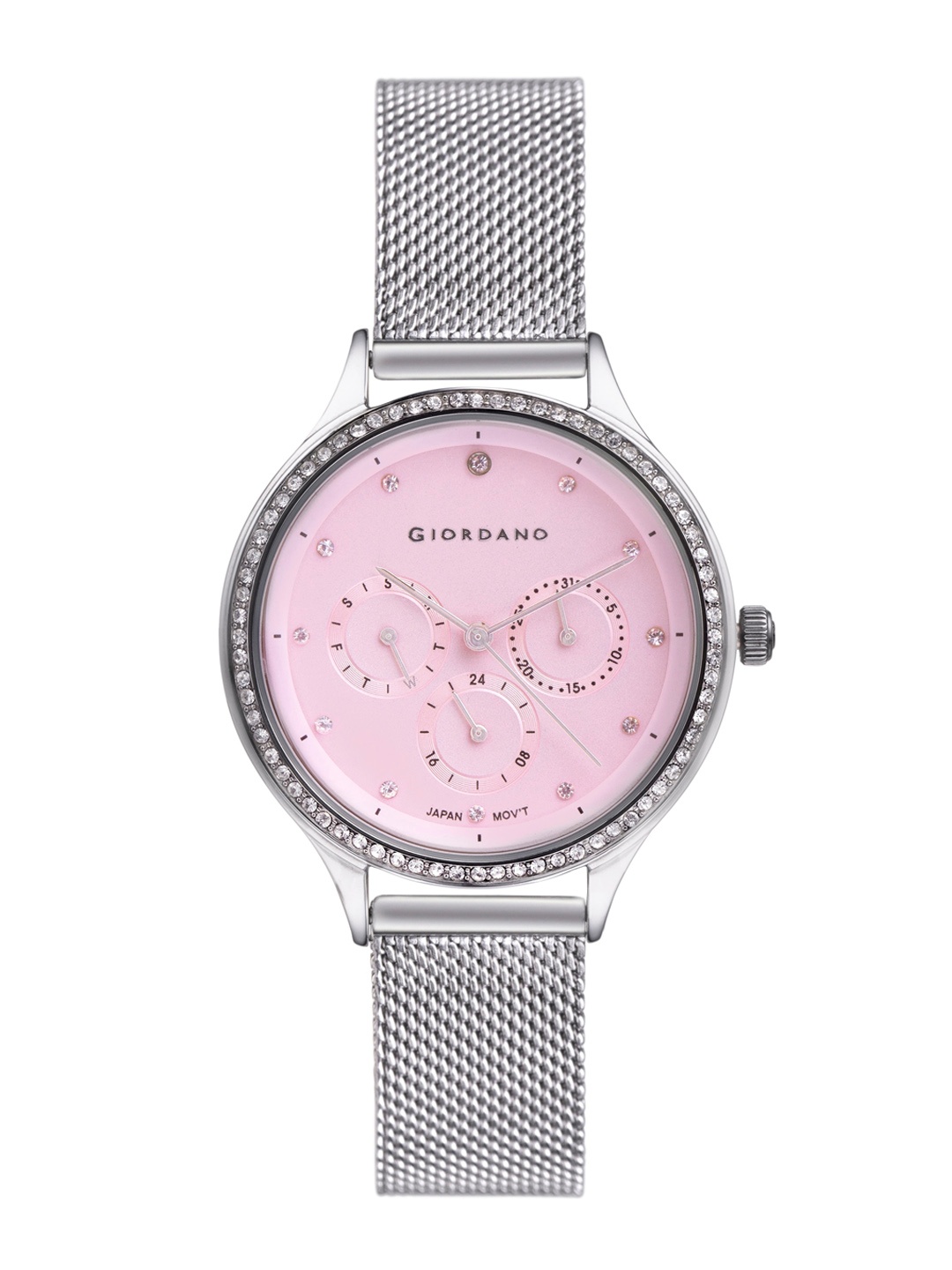 

GIORDANO Women Embellished Dial Mesh Metal Straps Analogue Watch GD-2029-01, Pink