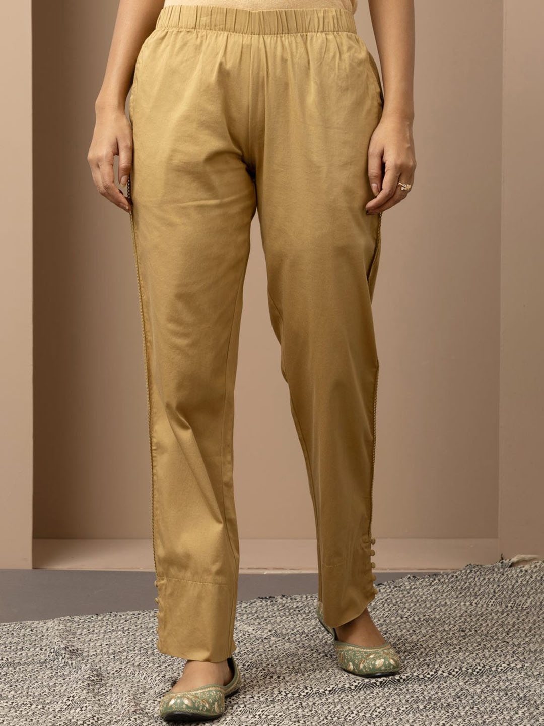 

Lakshita Women Smart Straight Fit Ethnic Trousers, Gold