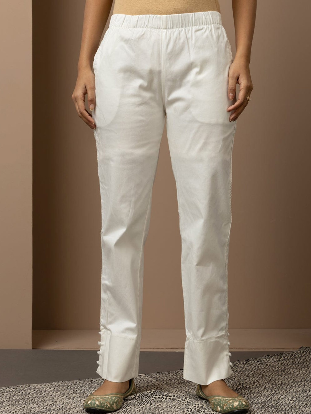

Lakshita Women Smart Straight Fit Ethnic Trousers, Off white
