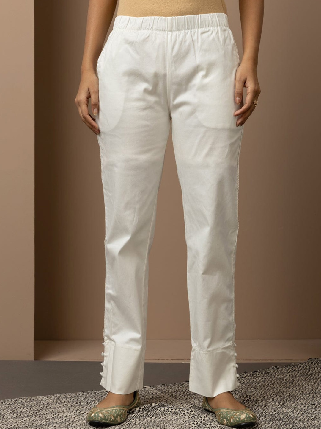 

Lakshita Women Mid Rise Smart Straight Fit Regular Trousers, Off white