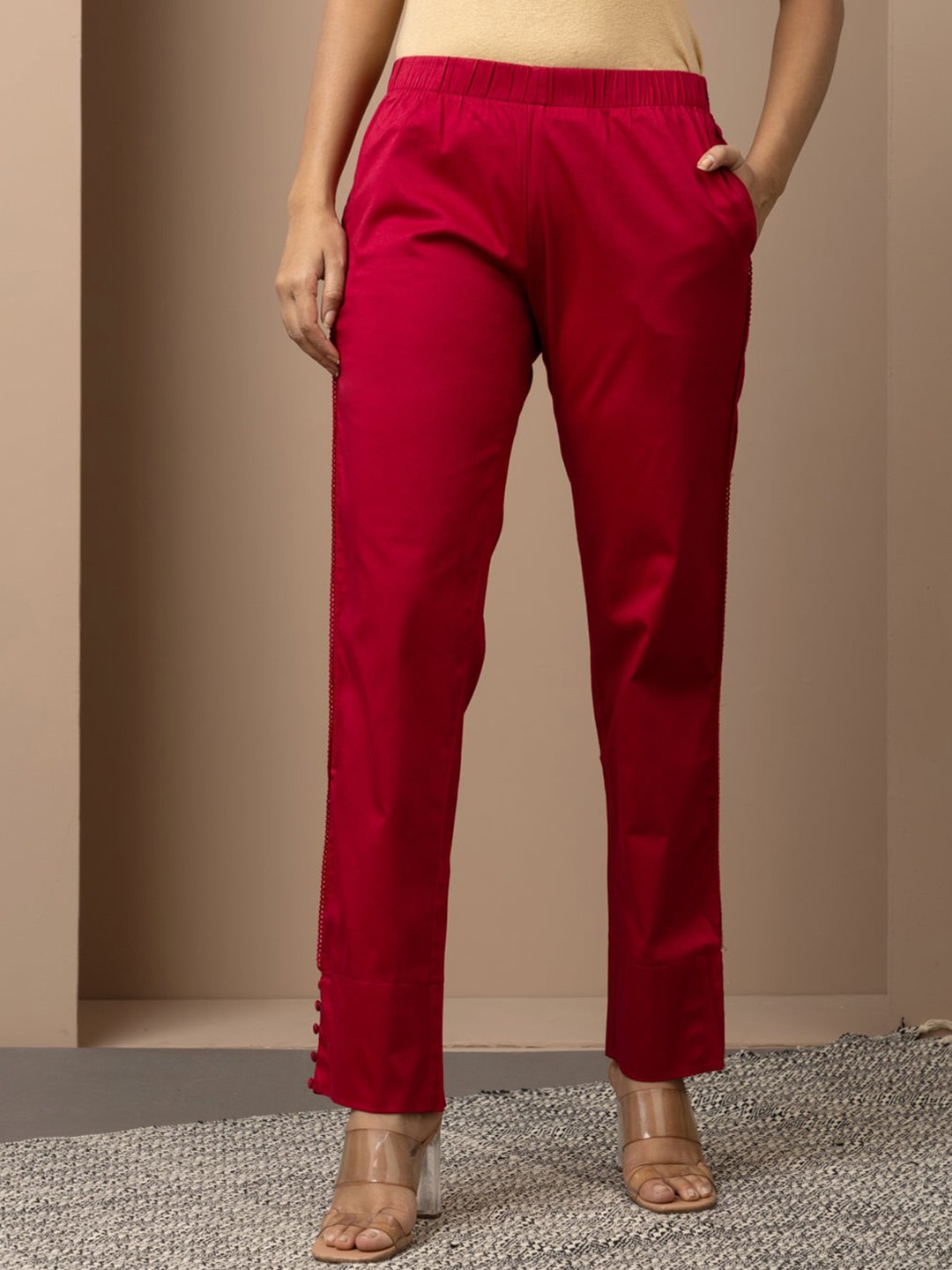 

Lakshita Women Smart Straight Fit Ethnic Trousers, Fuchsia