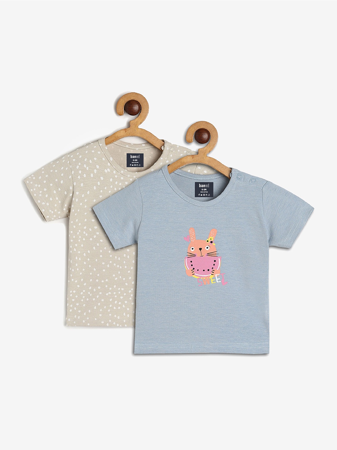 

BAESD Infants Kids Pack Of 2 Printed Pure Cotton T-shirts, Beige