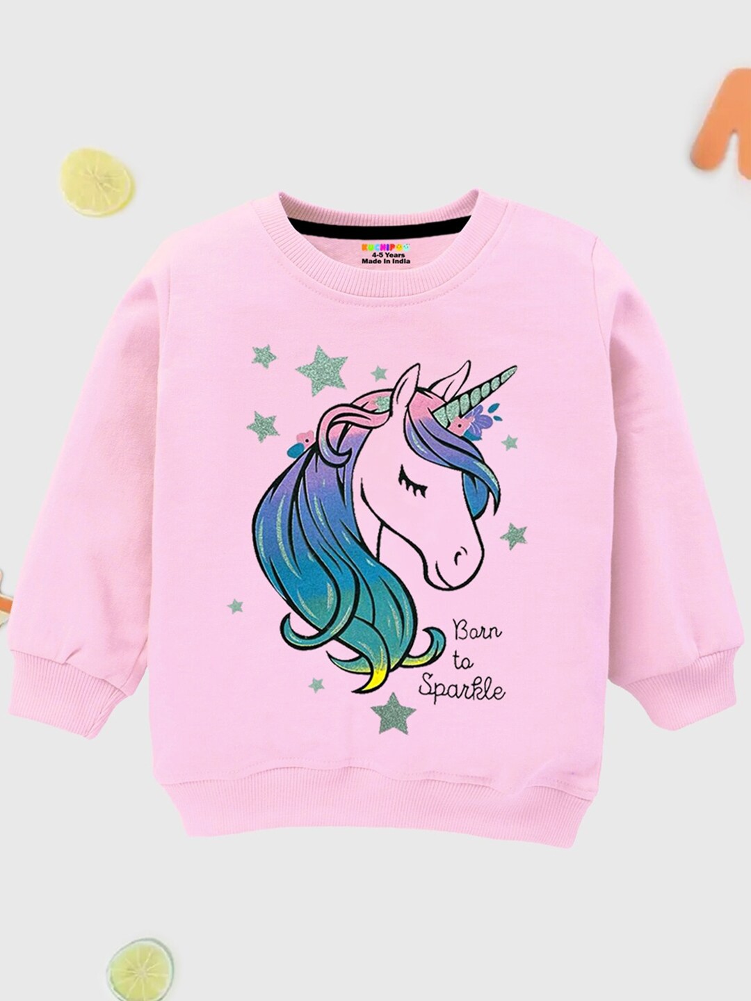 

KUCHIPOO Girls Graphic Printed Long Sleeves Fleece Pullover, Pink