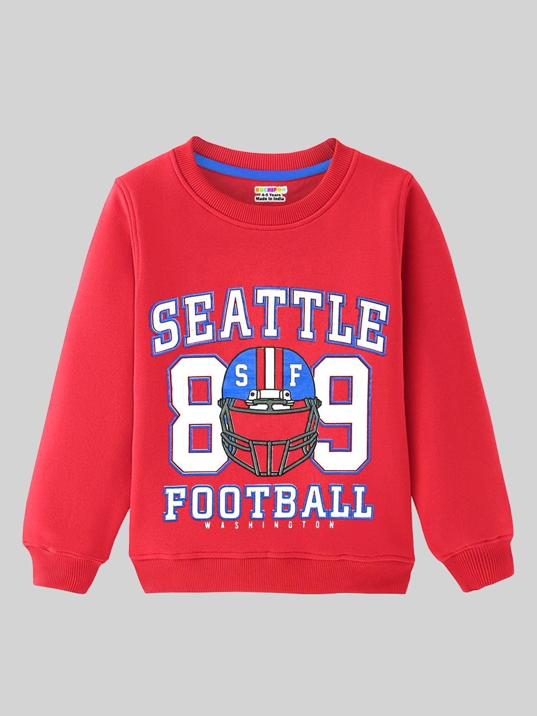 KUCHIPOO Boys Typography Printed Long Sleeves Fleece Pullover, Red
