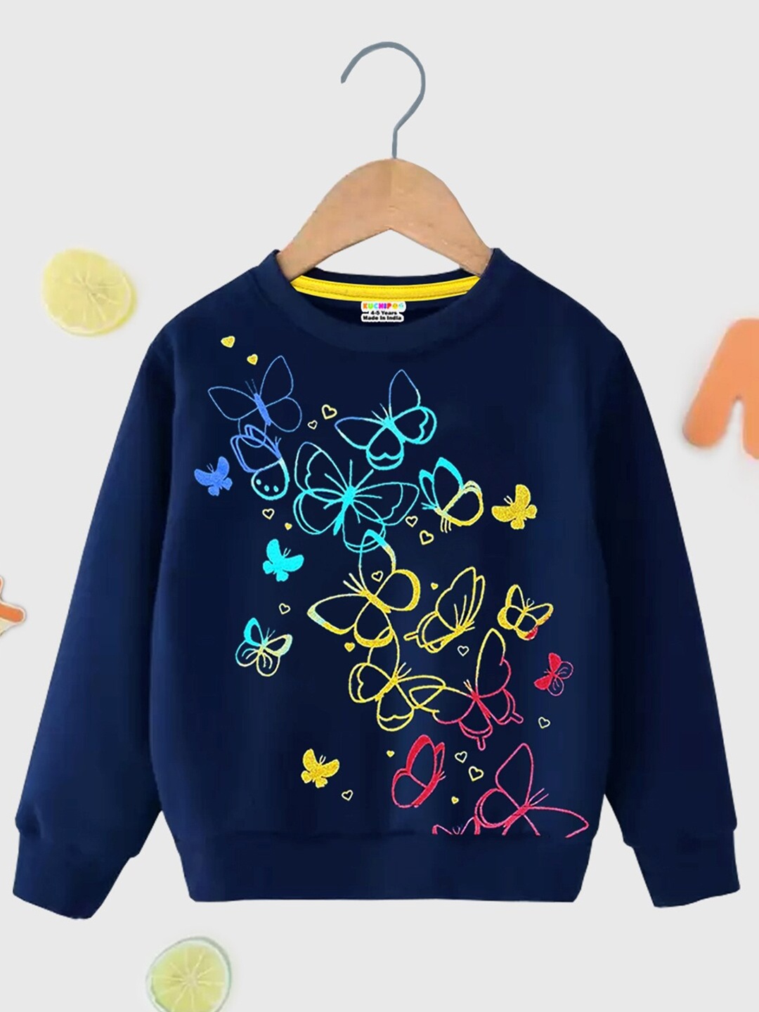 

KUCHIPOO Girls Graphic Printed Long Sleeves Fleece Pullover, Navy blue