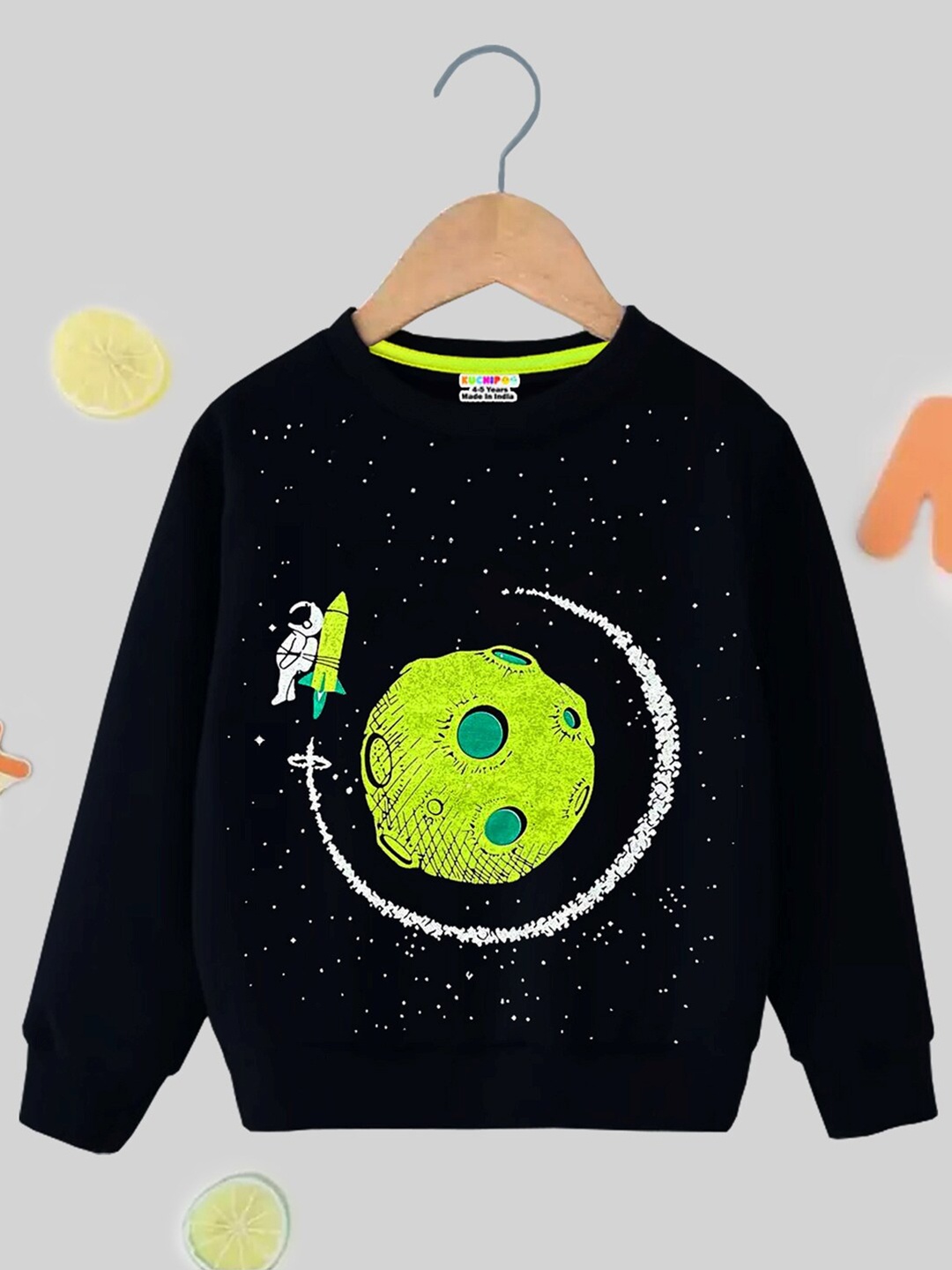 

KUCHIPOO Boys Graphic Printed Long Sleeves Fleece Pullover, Black