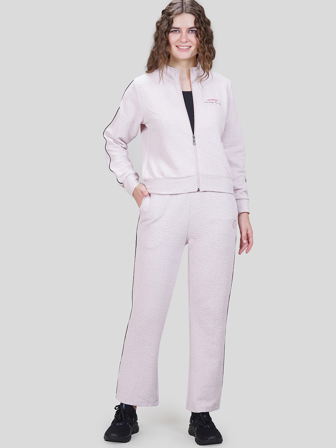 

She N She Jacquard Hosiery Tracksuit, Pink