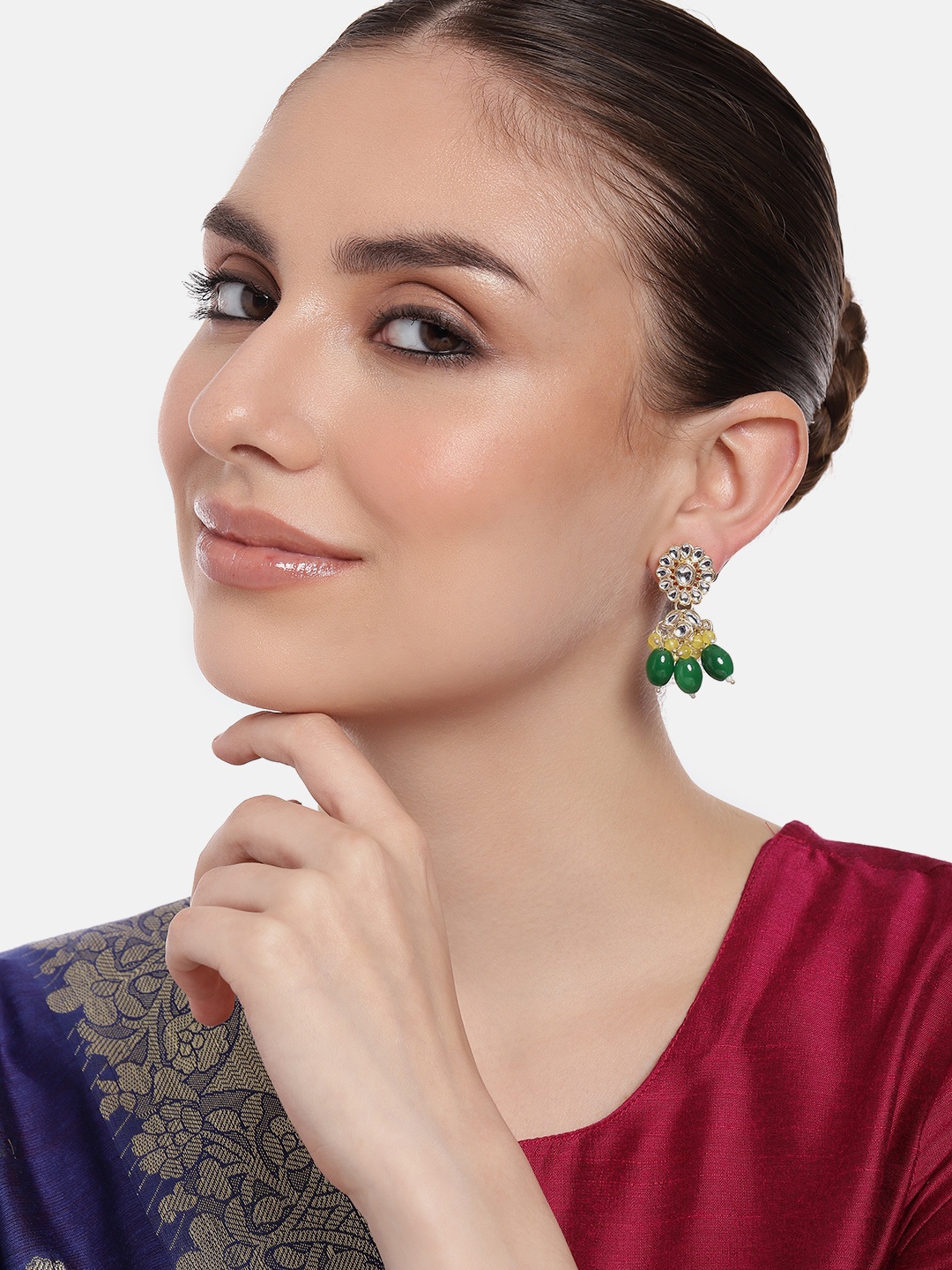 

Estele Gold-Plated Floral Kundan Drop Earrings