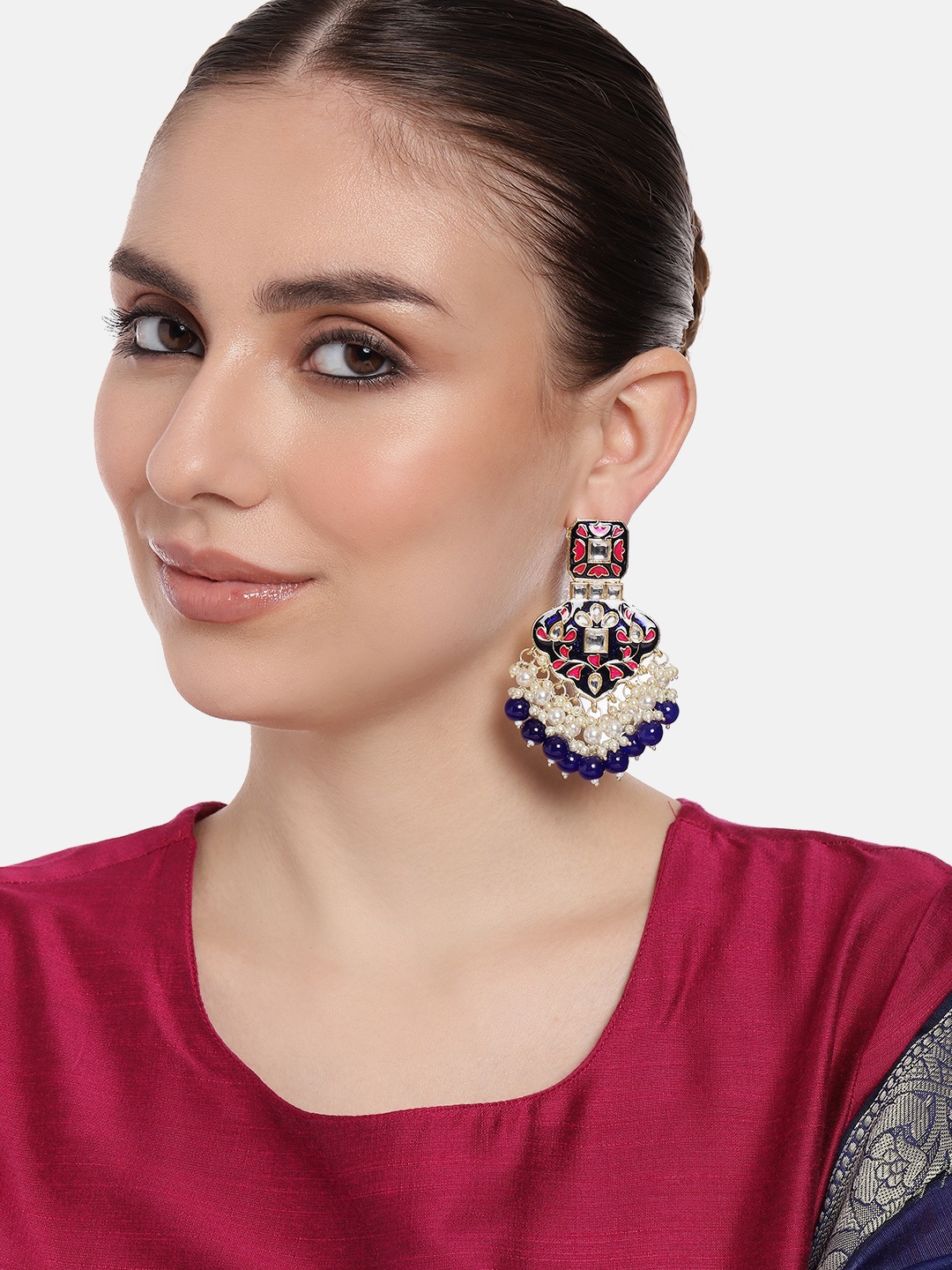 

Estele Gold Plated Kundan Studded & Beaded Drop Earrings