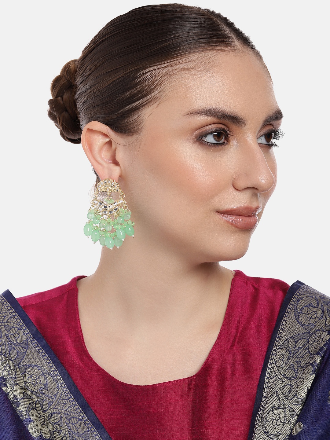 

Estele Gold-Plated Kundan-Studded & Beaded Drop Earrings