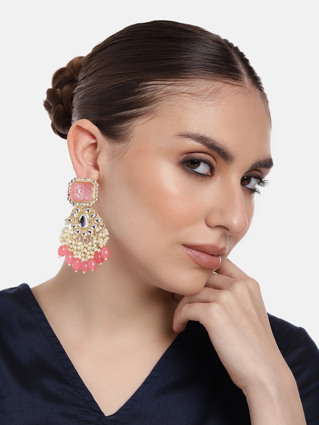 

Estele Gold-Plated Teardrop Shaped Artificial Beads Chandbalis