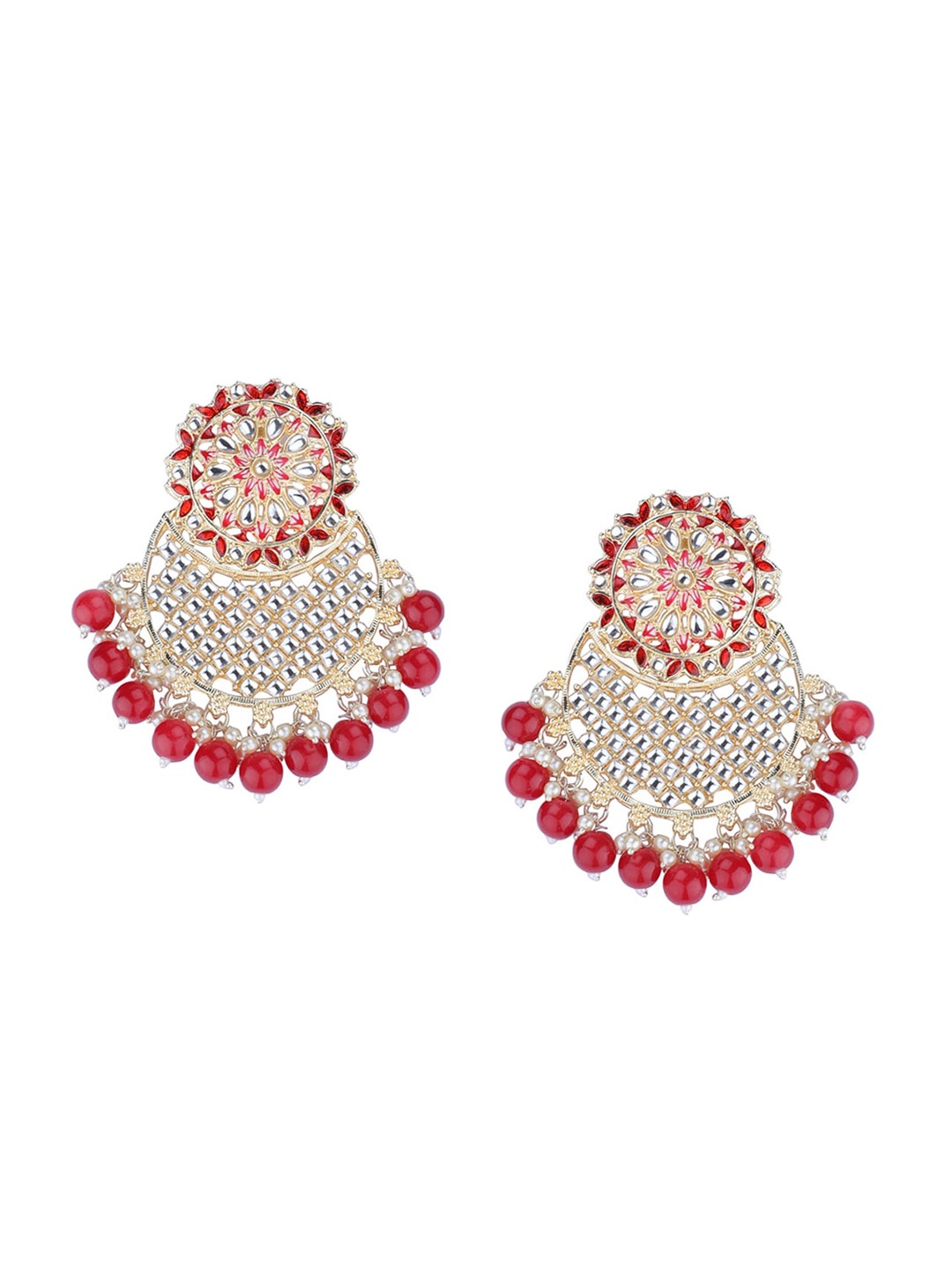 

Estele Gold-Plated Kundan & Stone Studded Chandbalis, Red