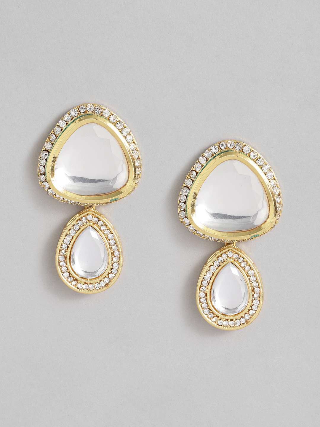 

Estele Gold-Plated Kundan-Studded Teardrop Shaped Drop Earrings
