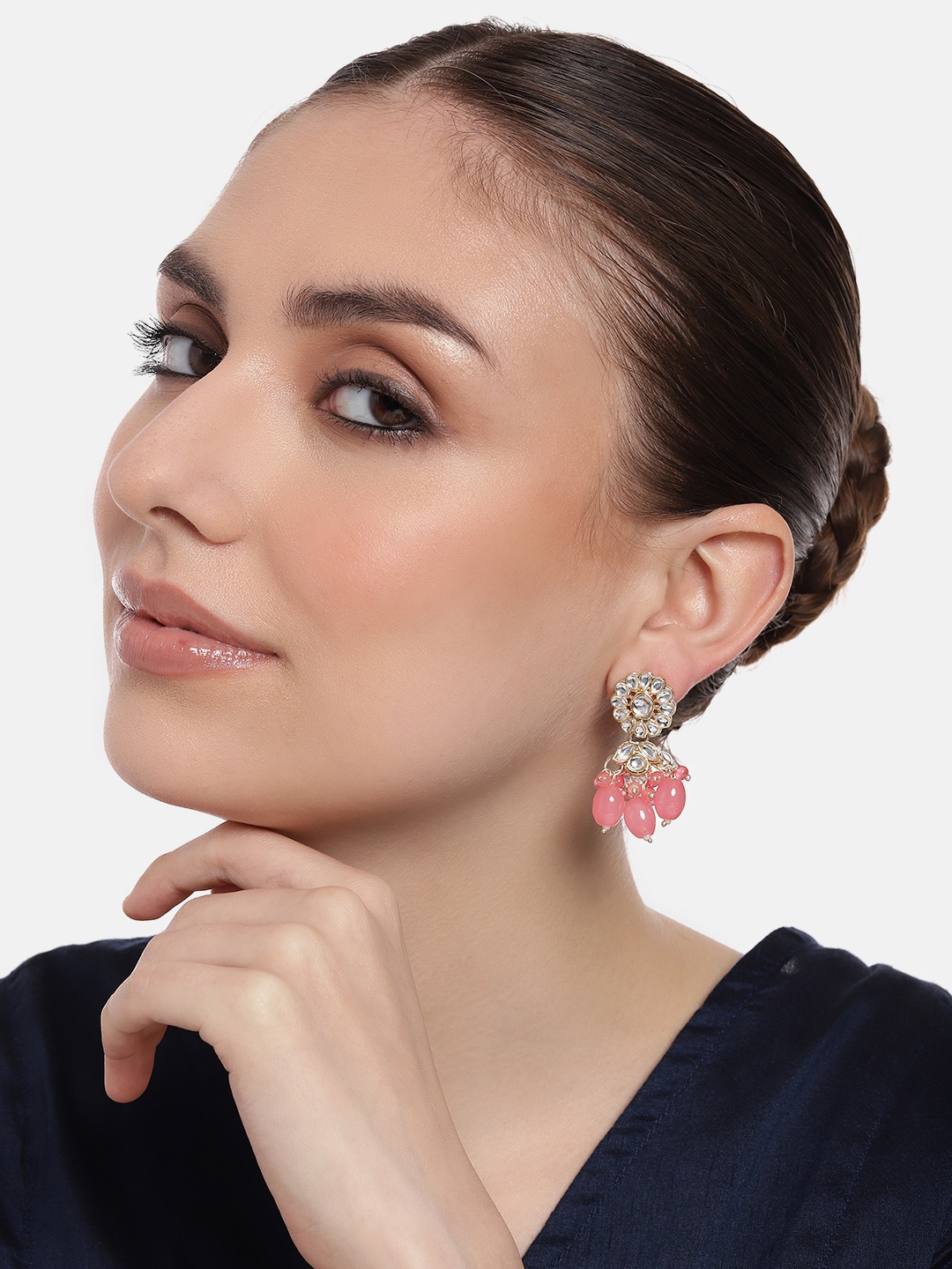 

Estele Gold-Plated Kundan-Studded & Beaded Drop Earrings