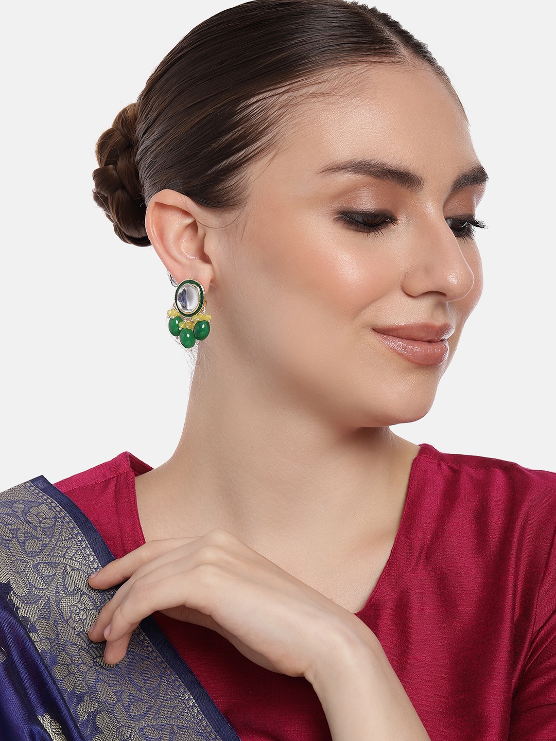 

Estele Gold-Plated Teardrop Shaped Kundan Drop Earrings