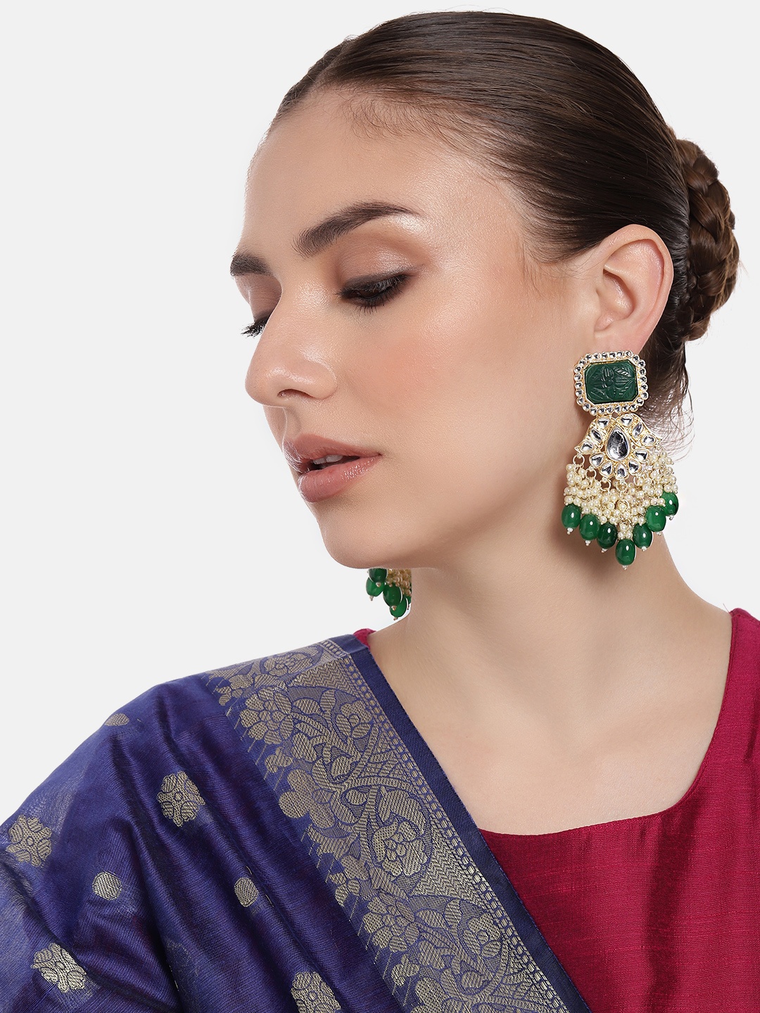 

Estele Gold Plated Stone Studded & Beaded Drop Earrings