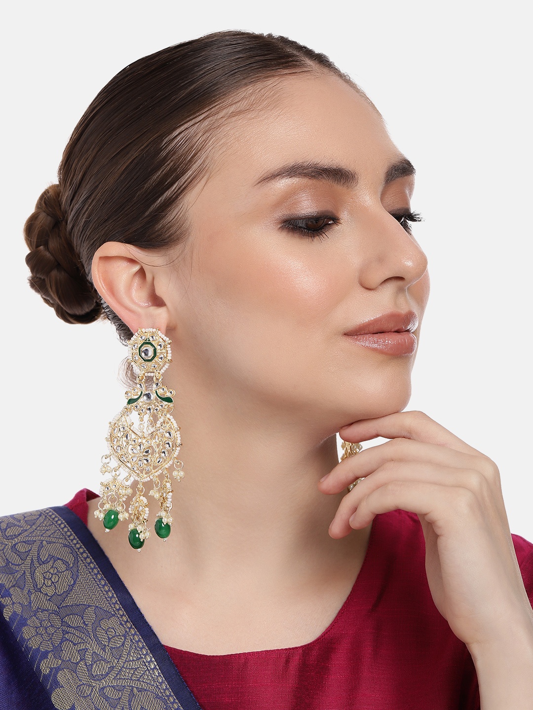

Estele Gold-Plated Teardrop Shaped Artificial Beads Chandbalis