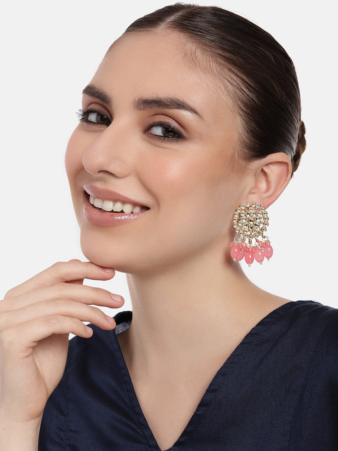 

Estele Gold-Plated Teardrop Shaped Kundan Chandbalis
