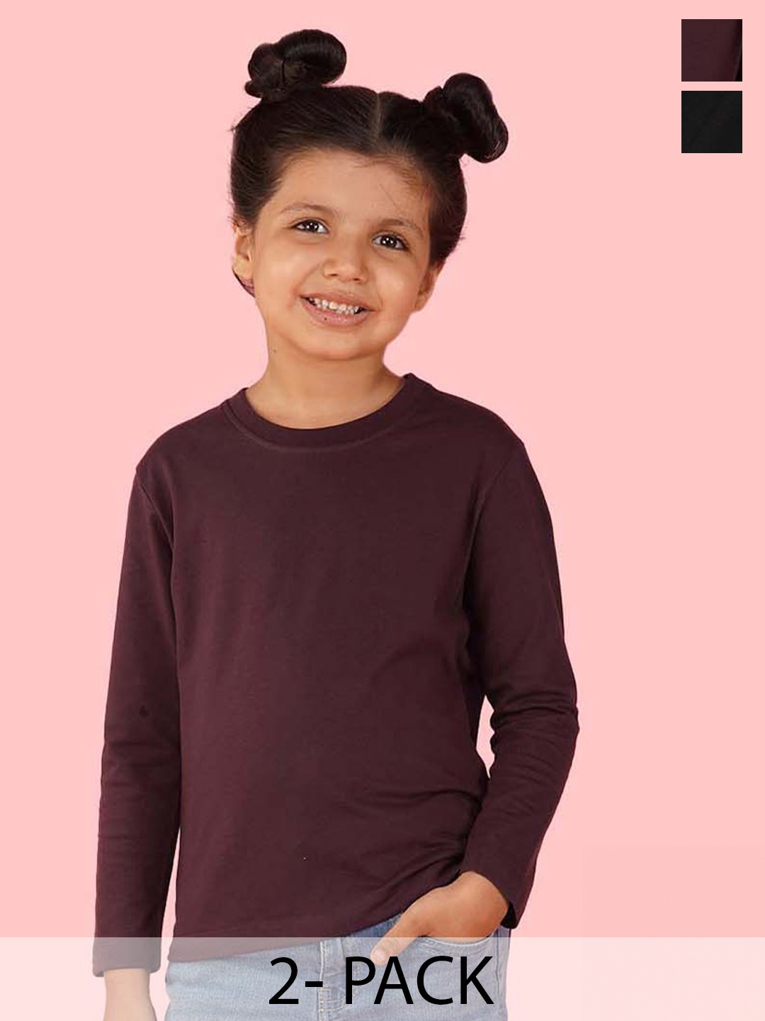 

NUSYL Girls Pack Of 2 Cotton T-shirt, Maroon