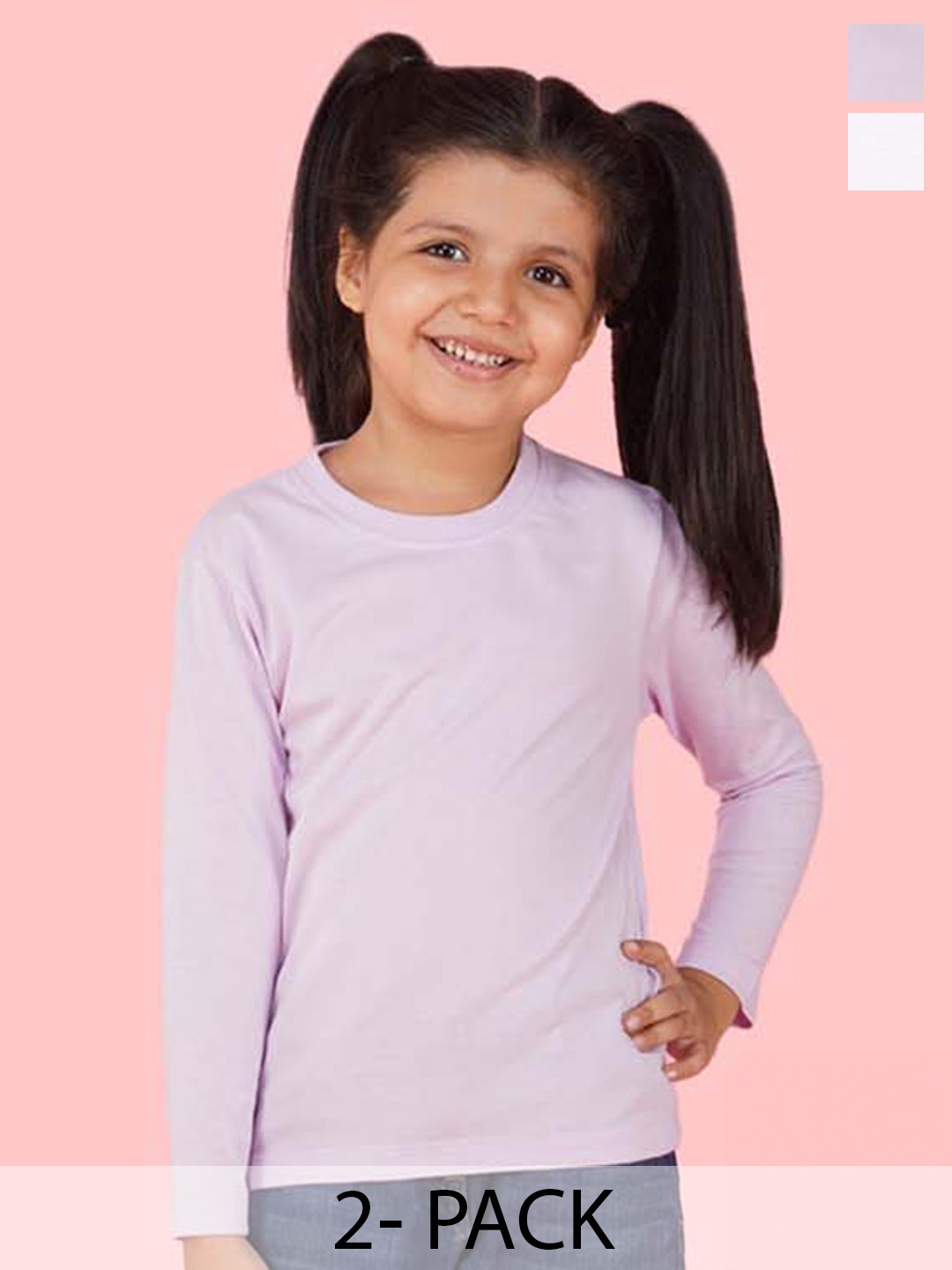 

NUSYL Girls Pack Of 2 Round Neck Cotton Casual T-shirt, Purple