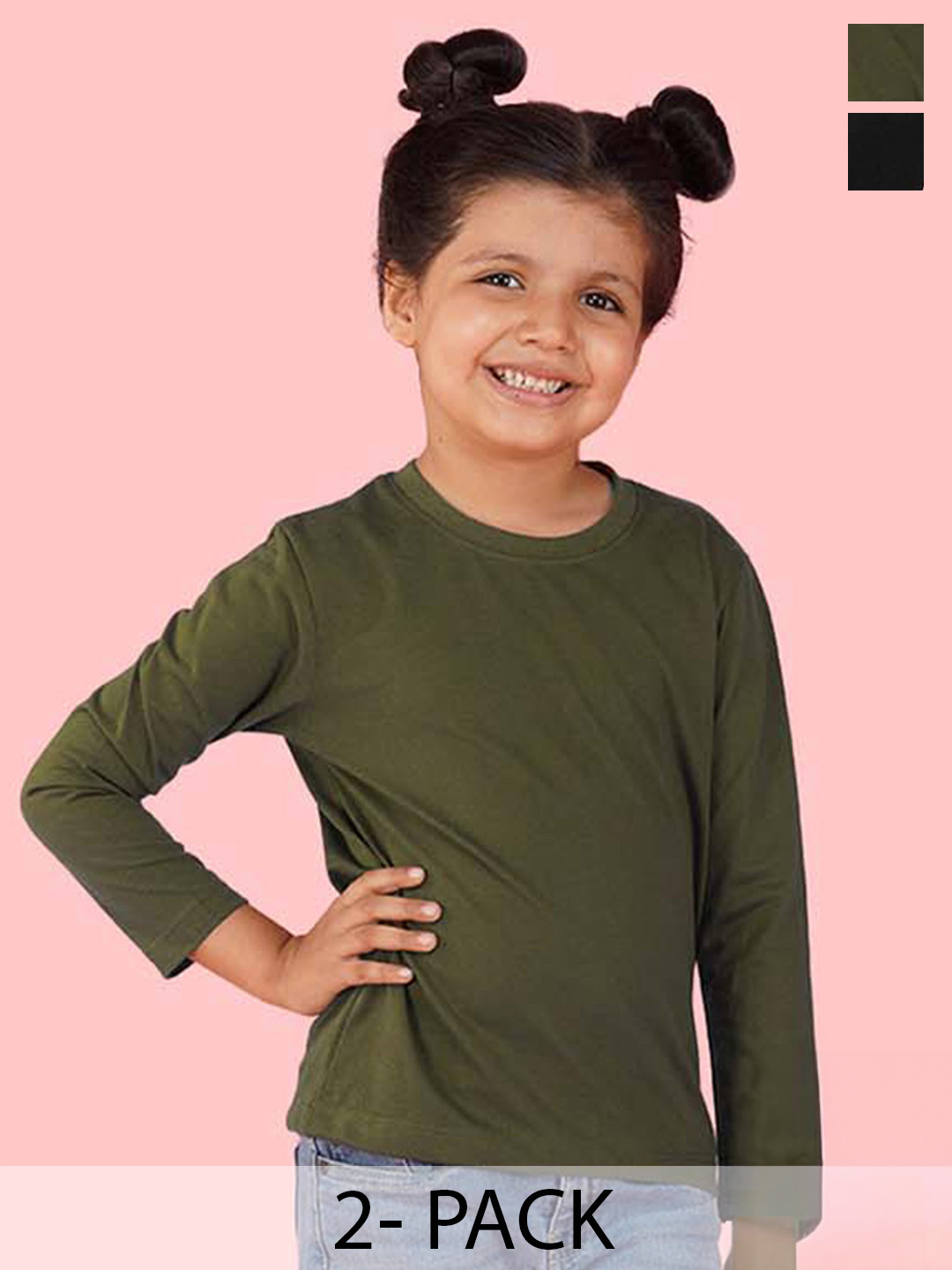 

NUSYL Girls Pack Of 2 Long Sleeves Cotton T-shirt, Green