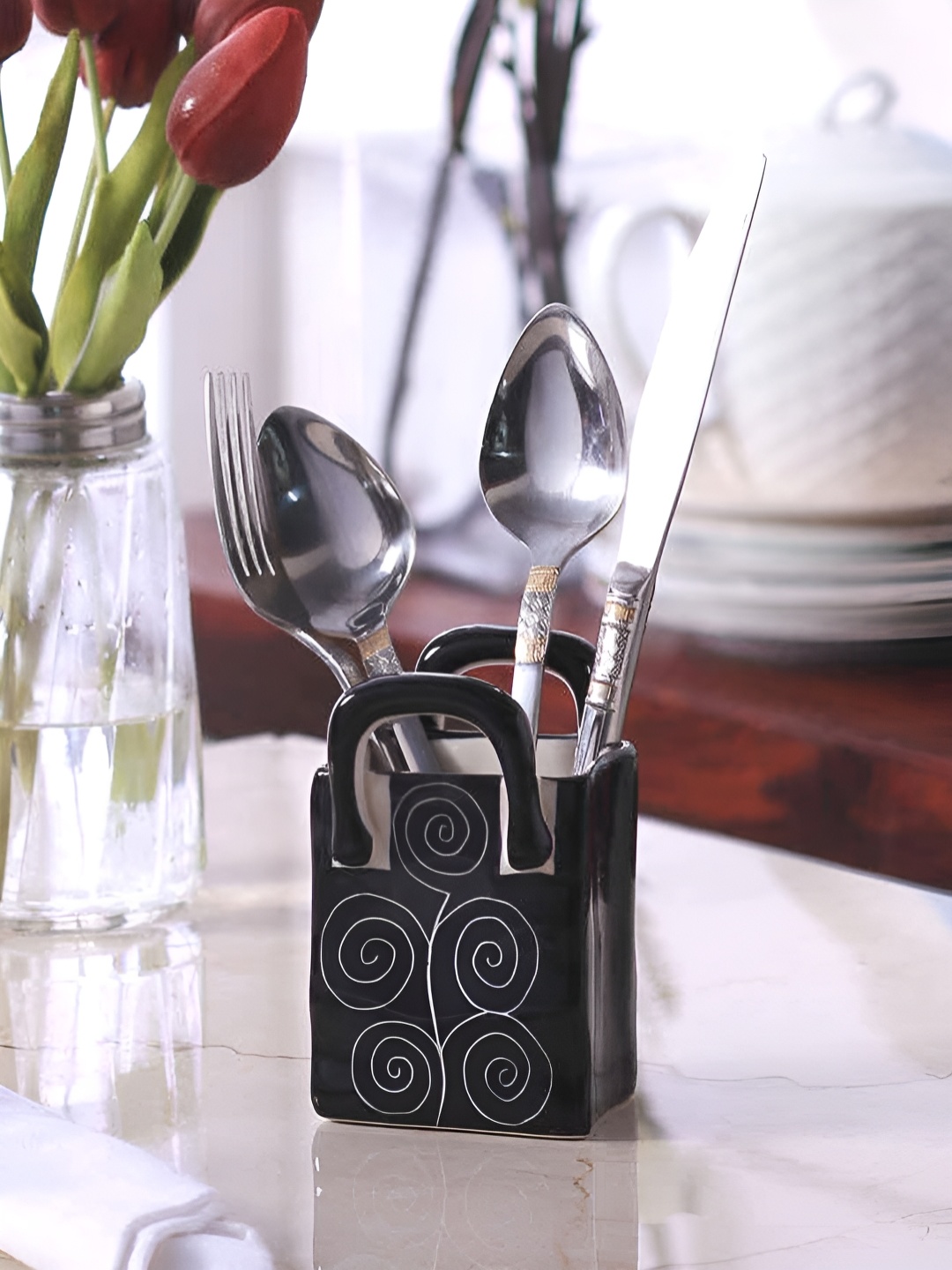 

caffeine Black Ceramic Cutlery Holder