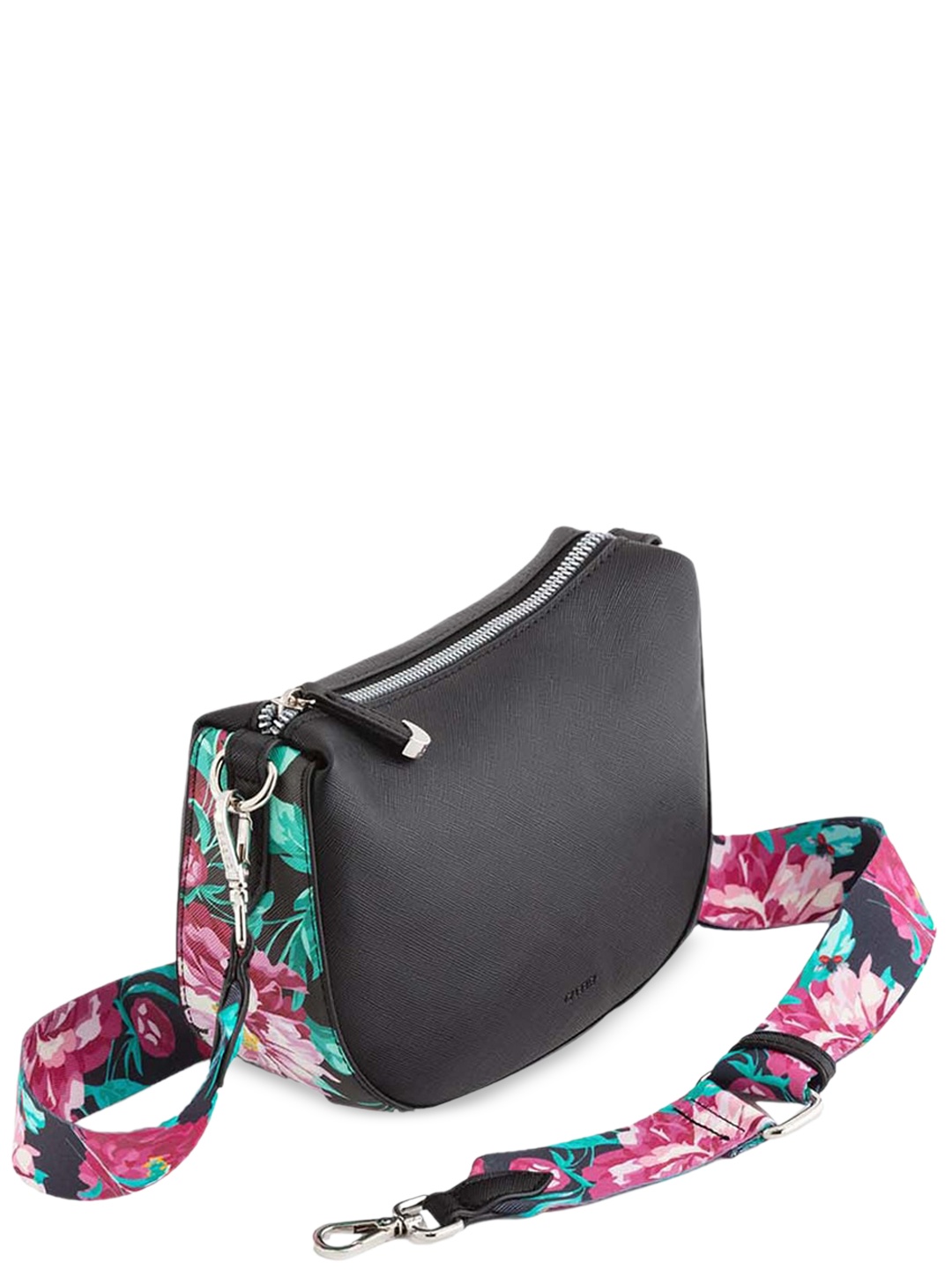 

CARPISA Floral Printed Half Moon Leather Hobo Bag, Black