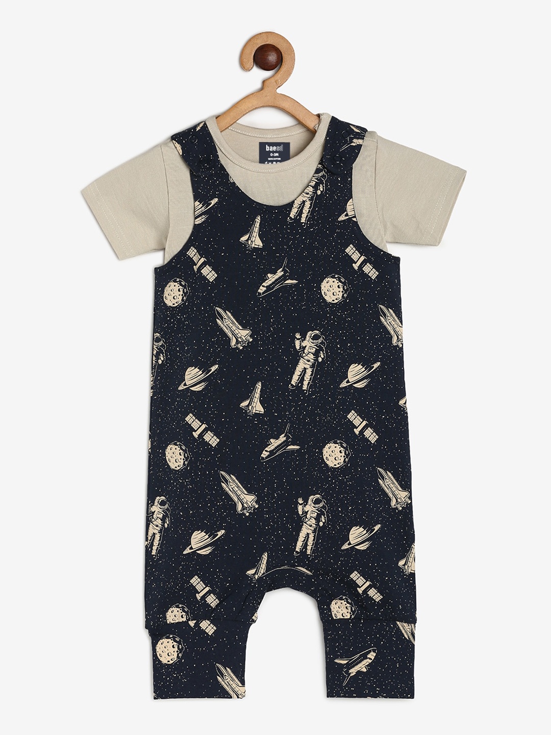 

BAESD Infants Conversational Printed Dungaree With T-Shirt, Navy blue