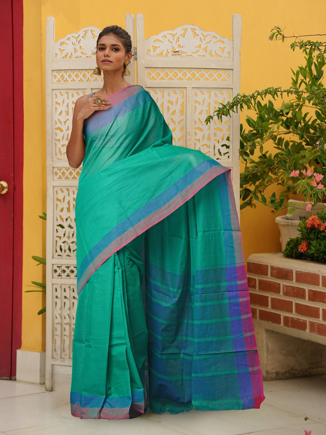 

Unnati Silks Pure Cotton Mangalagiri Saree, Green