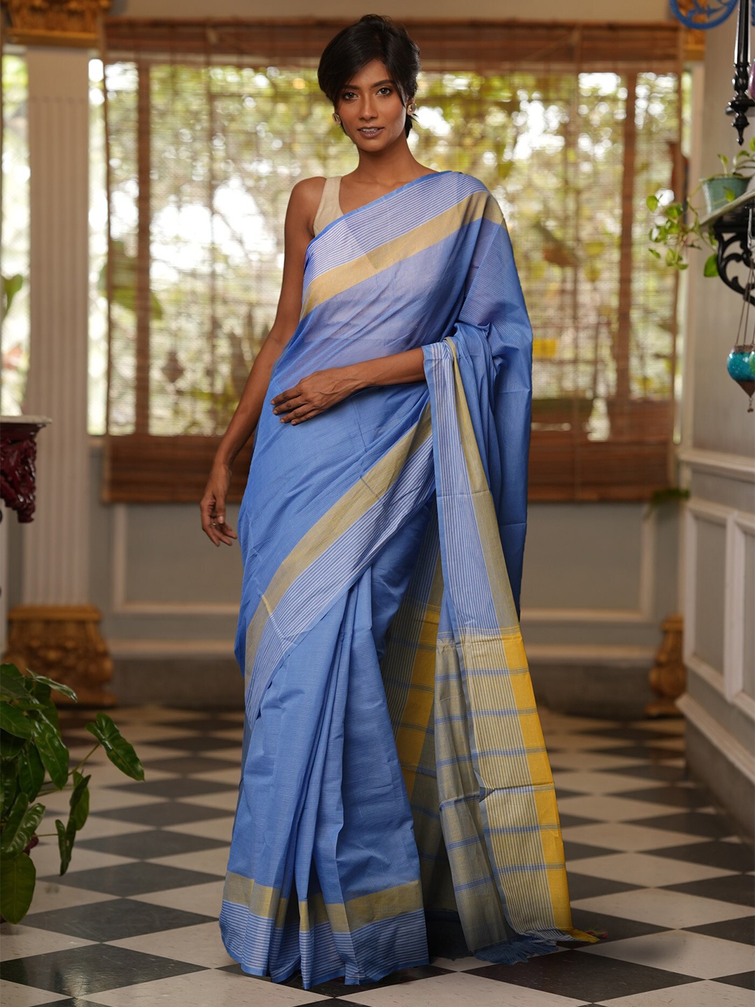 

Unnati Silks Pure Cotton Mangalagiri Saree, Blue